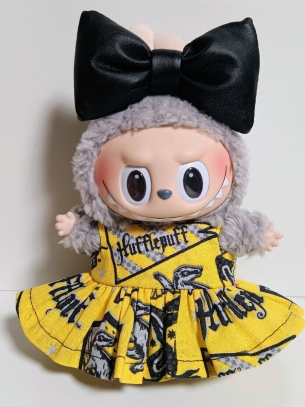 Labubu Harry Potter Hufflepuff Inspired Dress with Faux Leather Bow Outfit